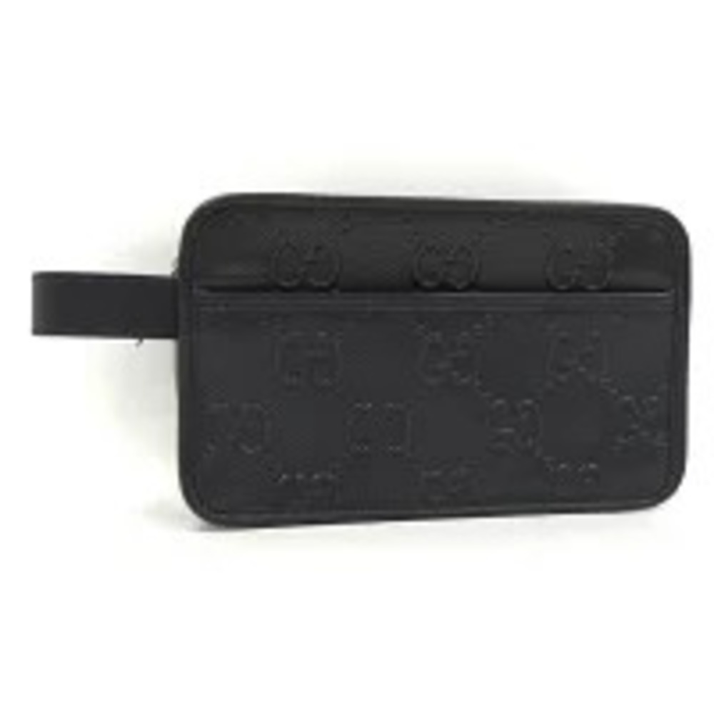 GUCCI Clutch Bag Logo GG Embossed Leather Black